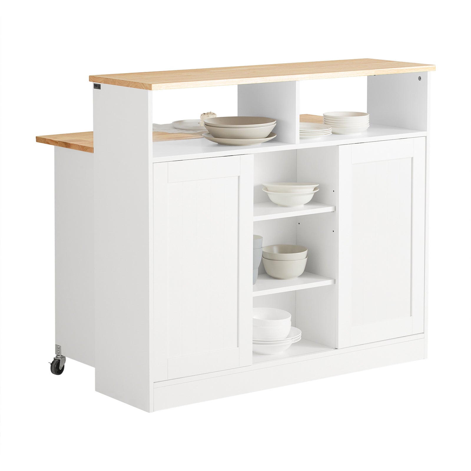 Isola Cucina Mobile Con Ruote - Carrello Da Pranzo Con Cassetti E Armadio | Nero, 134x46x92 Cm - Foto 3