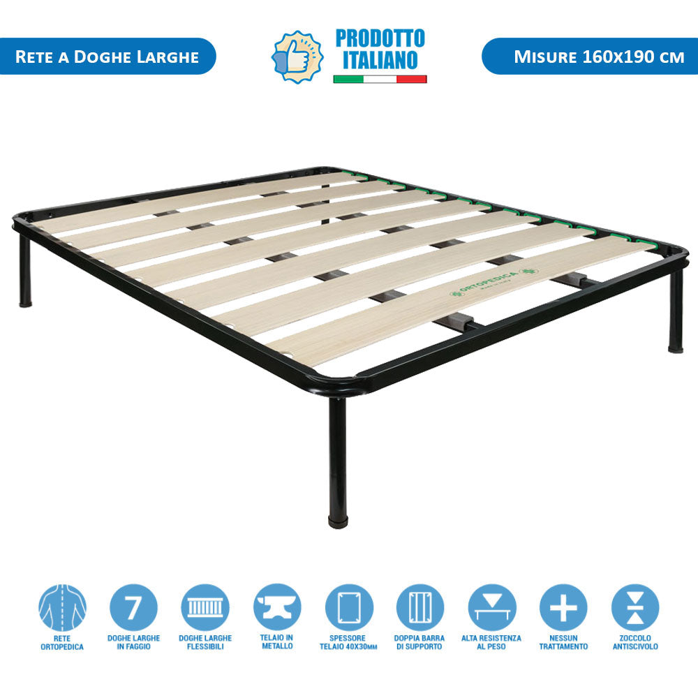 Duérmetti Set Letto Completo: Rete A Doghe Rinforzate + Materasso Viscoelastico Bio Max 150x190 Cm - Altezza 35 Cm