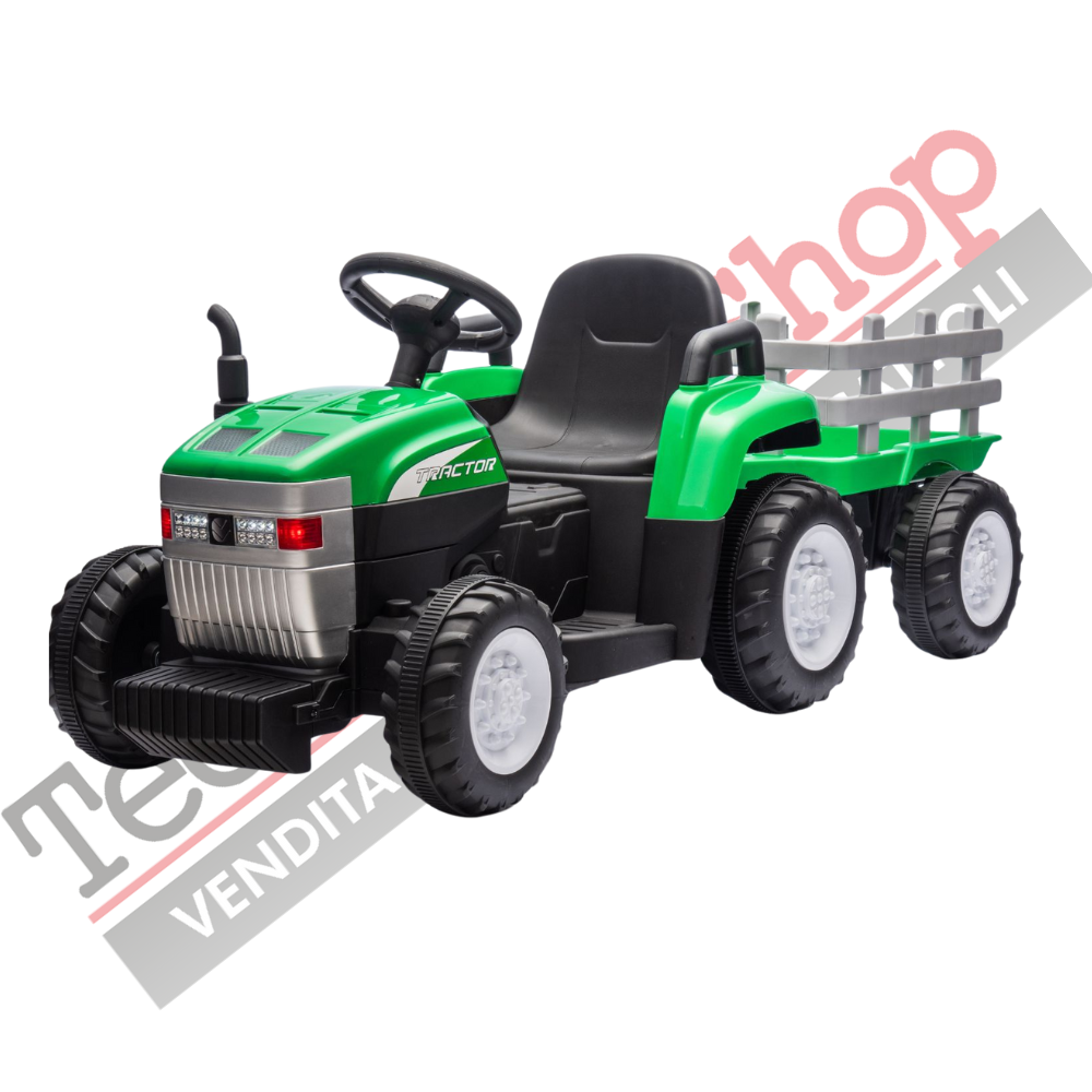 Trattore Elettrico Per Bambini Con Rimorchio - 12V 6 Ruote, Doppio Motore 35W, Telecomando, Musica E Luci (Rosso) - 2