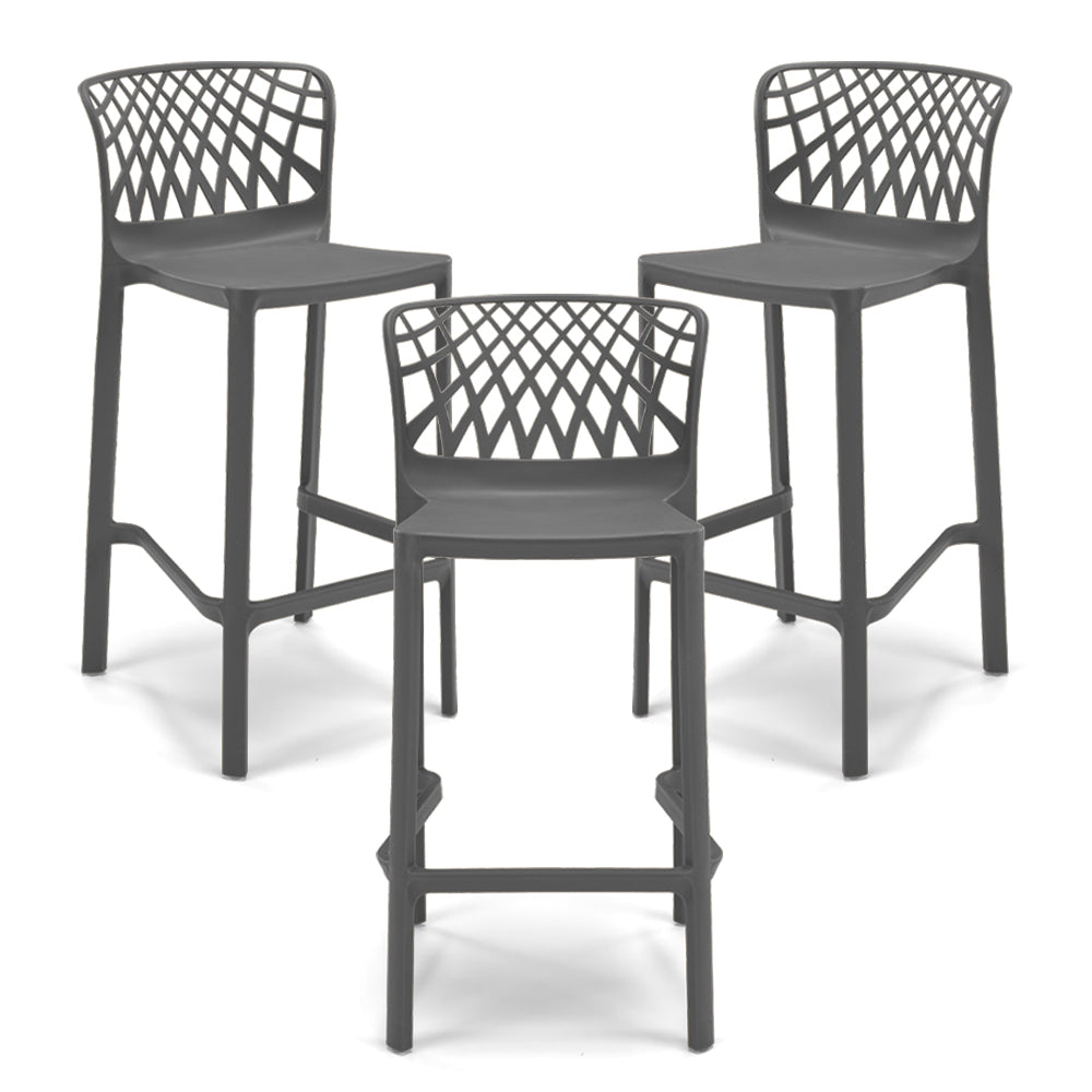 Set 3 Sgabelli Grigio Meta in polipropilene ARKO con poggiapiedi H75, MADE IN ITALY, resistente ai raggi UV, design moderno, ideale per sala da pranzo, cucina, bar, ristoranti o giardino