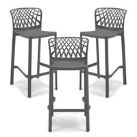 Set 3 Sgabelli Grigio Meta in polipropilene ARKO con poggiapiedi H75, MADE IN ITALY, resistente ai raggi UV, design moderno, ideale per sala da pranzo, cucina, bar, ristoranti o giardino