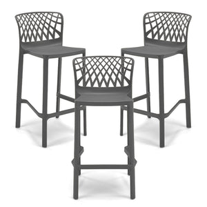 Set 3 Sgabelli Grigio Meta in polipropilene ARKO con poggiapiedi H75, MADE IN ITALY, resistente ai raggi UV, design moderno, ideale per sala da pranzo, cucina, bar, ristoranti o giardino