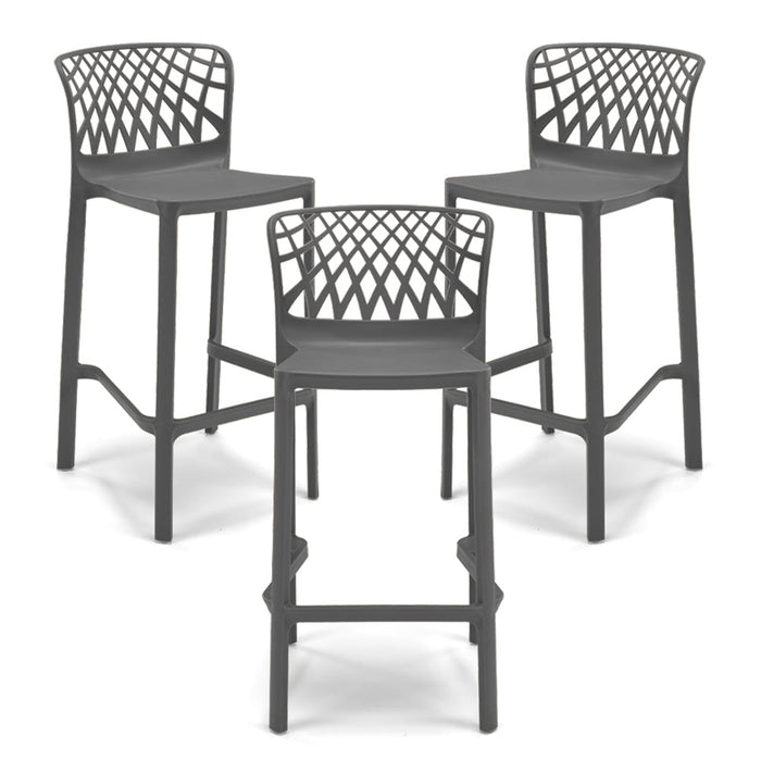 Set 3 Sgabelli Grigio Meta in polipropilene ARKO con poggiapiedi H75, MADE IN ITALY, resistente ai raggi UV, design moderno, ideale per sala da pranzo, cucina, bar, ristoranti o giardino
