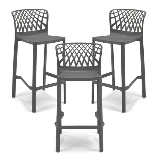 Set 3 Sgabelli Grigio Meta in polipropilene ARKO con poggiapiedi H65, MADE IN ITALY, resistente ai raggi UV, design moderno, ideale per sala da pranzo, cucina, bar, ristoranti o giardino