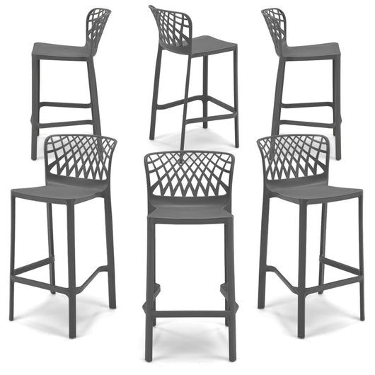 Set 6 Sgabelli Grigio Metal in polipropilene ARKO con poggiapiedi H65, MADE IN ITALY, resistente ai raggi UV, design moderno, ideale per sala da pranzo, cucina, bar, ristoranti o giardino