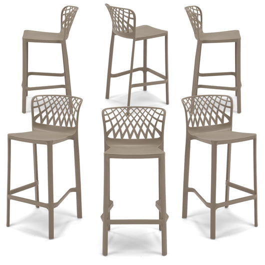 Set 6 Sgabelli Tortora in polipropilene ARKO con poggiapiedi H65, MADE IN ITALY, resistente ai raggi UV, design moderno, ideale per sala da pranzo, cucina, bar, ristoranti o giardino