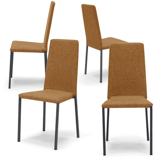 Set 4 sedie imbottite 100% MADE IN ITALY BETTY NEW per sala da pranzo, cucina, soggiorno, design moderno, gambe robuste in metallo, rivestimento in tessuto antistrappo morbido al tatto colore Ambra