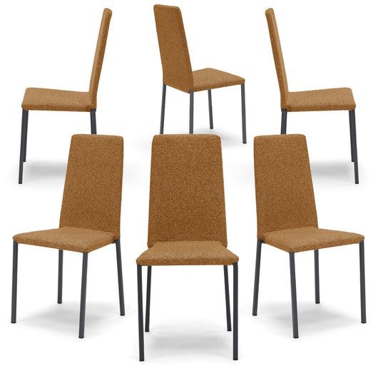 Set 6 sedie imbottite 100% MADE IN ITALY BETTY NEW per sala da pranzo, cucina, soggiorno, design moderno, gambe robuste in metallo, rivestimento in tessuto antistrappo morbido al tatto colore Ambra