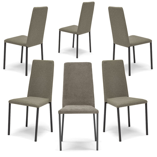Set 6 sedie imbottite 100% MADE IN ITALY BETTY NEW per sala da pranzo, cucina, soggiorno, design moderno, gambe robuste in metallo, rivestimento in tessuto antistrappo morbido al tatto colore Fango