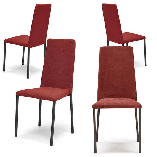 Set 4 sedie imbottite 100% MADE IN ITALY BETTY NEW per sala da pranzo, cucina, soggiorno, design moderno, gambe robuste in metallo, rivestimento in tessuto antistrappo morbido al tatto colore Rosso