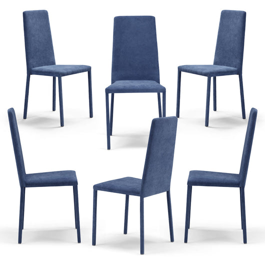 Set 6 sedie imbottite 100% MADE IN ITALY BETTY PLUS per sala da pranzo, cucina, soggiorno, design moderno, struttura robusta in metallo rivestita, schienale e seduta rivestiti in velluto colore Avio