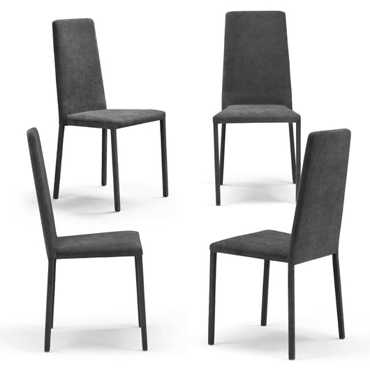 Set 4 sedie imbottite 100% MADE IN ITALY BETTY PLUS per sala da pranzo, cucina, soggiorno, design moderno, struttura robusta in metallo rivestita, schienale e seduta rivestiti in velluto colore Grafite