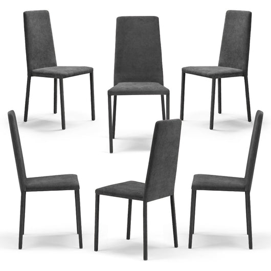 Set 6 sedie imbottite 100% MADE IN ITALY BETTY PLUS per sala da pranzo, cucina, soggiorno, design moderno, struttura robusta in metallo rivestita, schienale e seduta rivestiti in velluto colore Grafite