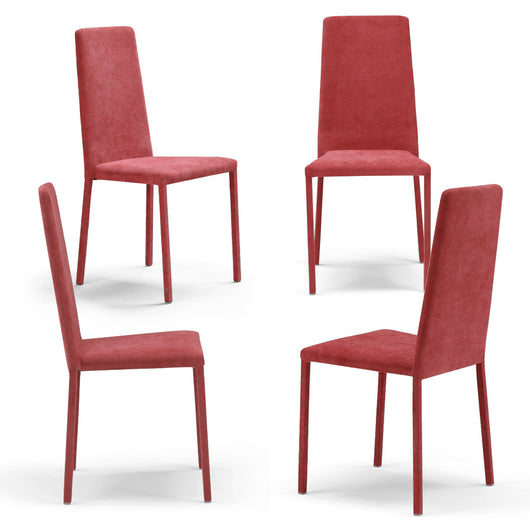 Set 4 sedie imbottite 100% MADE IN ITALY BETTY PLUS per sala da pranzo, cucina, soggiorno, design moderno, struttura robusta in metallo rivestita, schienale e seduta rivestiti in velluto colore Rosso
