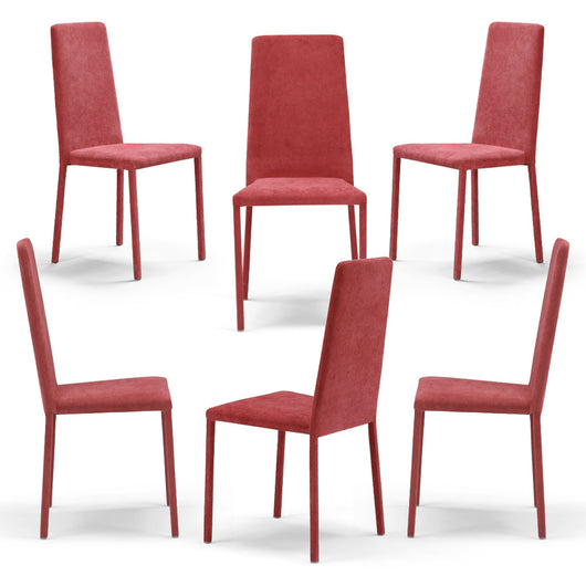 Set 6 sedie imbottite 100% MADE IN ITALY BETTY PLUS per sala da pranzo, cucina, soggiorno, design moderno, struttura robusta in metallo rivestita, schienale e seduta rivestiti in velluto colore Rosso