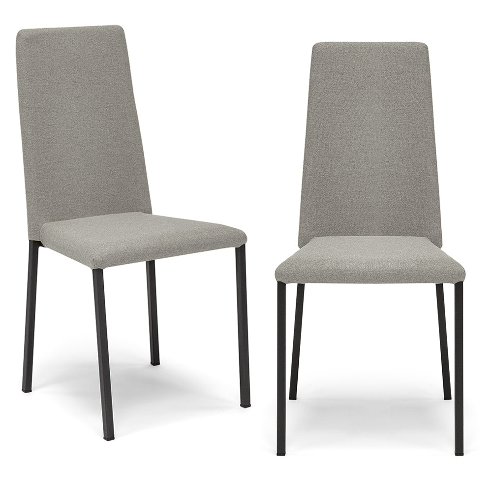 Set 2 sedie imbottita modello BETTY STYLE per interni, design moderno, gambe quadre in metallo, schienale e seduta rivestiti con tessuto morbido al tatto Pietra