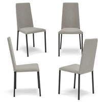 Set 4 sedie imbottita modello BETTY STYLE per interni, design moderno, gambe quadre in metallo, schienale e seduta rivestiti con tessuto morbido al tatto Pietra