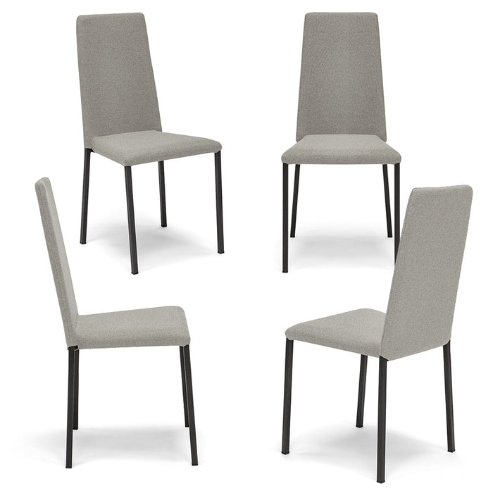 Set 4 sedie imbottita modello BETTY STYLE per interni, design moderno, gambe quadre in metallo, schienale e seduta rivestiti con tessuto morbido al tatto Pietra