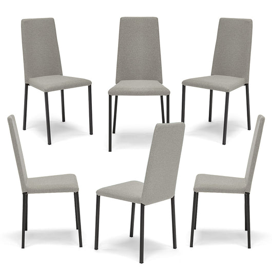 Set 6 sedie imbottita modello BETTY STYLE per interni, design moderno, gambe quadre in metallo, schienale e seduta rivestiti con tessuto morbido al tatto Pietra
