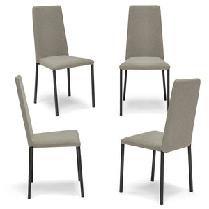 Set 4 sedie imbottita modello BETTY STYLE per interni, design moderno, gambe quadre in metallo, schienale e seduta rivestiti con tessuto morbido al tatto Terra