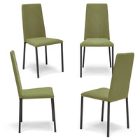 Set 4 sedie imbottita modello BETTY STYLE per interni, design moderno, gambe quadre in metallo, schienale e seduta rivestiti con tessuto morbido al tatto Verde Oliva