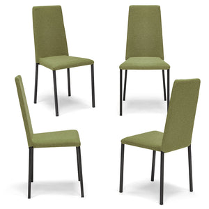 Set 4 sedie imbottita modello BETTY STYLE per interni, design moderno, gambe quadre in metallo, schienale e seduta rivestiti con tessuto morbido al tatto Verde Oliva