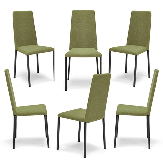 Set 6 sedie imbottita modello BETTY STYLE per interni, design moderno, gambe quadre in metallo, schienale e seduta rivestiti con tessuto morbido al tatto Verde Oliva