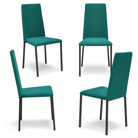 Set 4 sedie imbottita modello BETTY STYLE per interni, design moderno, gambe quadre in metallo, schienale e seduta rivestiti con tessuto morbido al tatto Petrolio