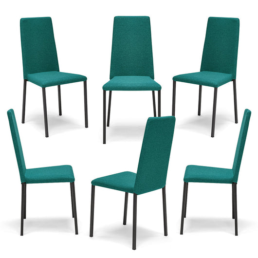Set 6 sedie imbottita modello BETTY STYLE per interni, design moderno, gambe quadre in metallo, schienale e seduta rivestiti con tessuto morbido al tatto Petrolio
