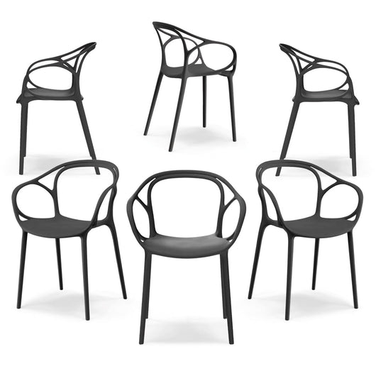 Set 6 sedie in polipropilene CHIARA, impilabile, design moderno, ideale per sala da pranzo, soggiorno, cucina, sala d’attesa, bar, ristoranti, colore Antracite