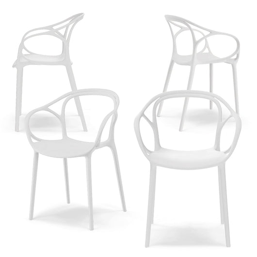 Set 4 sedie in polipropilene CHIARA, impilabile, design moderno, ideale per sala da pranzo, soggiorno, cucina, sala d’attesa, bar, ristoranti, colore Bianco