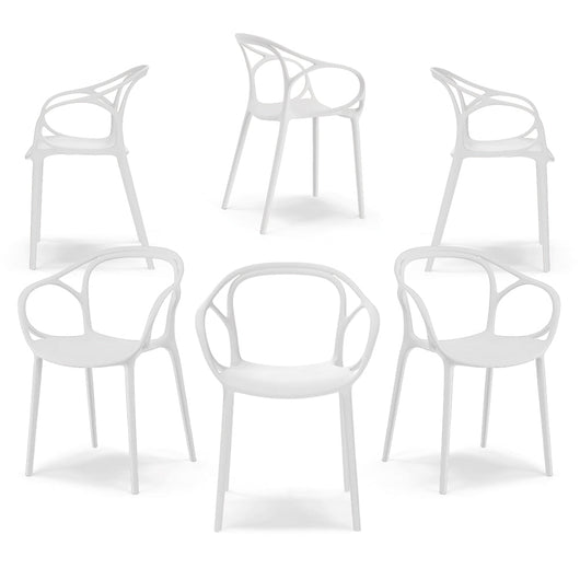 Set 6 sedie in polipropilene CHIARA, impilabile, design moderno, ideale per sala da pranzo, soggiorno, cucina, sala d’attesa, bar, ristoranti, colore Bianco