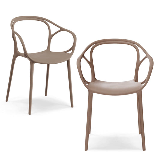 Set 2 sedie in polipropilene CHIARA, impilabile, design moderno, ideale per sala da pranzo, soggiorno, cucina, sala d’attesa, bar, ristoranti, colore Tortora