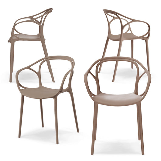 Set 4 sedie in polipropilene CHIARA, impilabile, design moderno, ideale per sala da pranzo, soggiorno, cucina, sala d’attesa, bar, ristoranti, colore Tortora