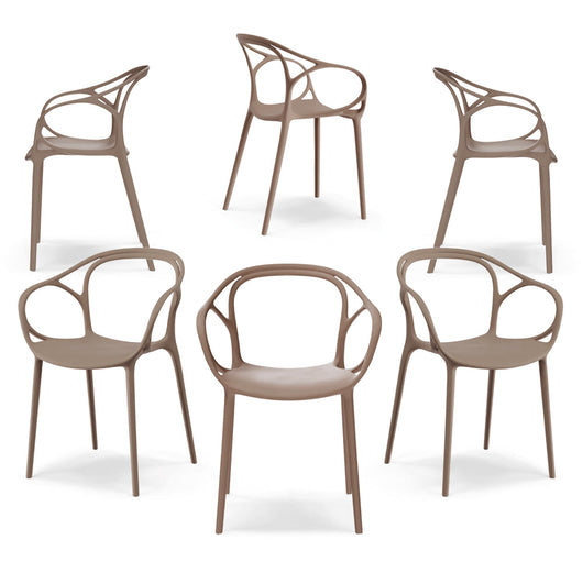 Set 6 sedie in polipropilene CHIARA, impilabile, design moderno, ideale per sala da pranzo, soggiorno, cucina, sala d’attesa, bar, ristoranti, colore Tortora