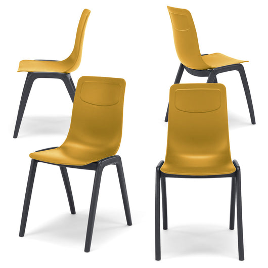 Set 4 sedie in tecnopolimero Dalia L colore Senape, 100% MADE IN ITALY, gambe Antracite, impilabile, design moderno ideale per sala da pranzo, cucina, soggiorno, ufficio, camera per bambini