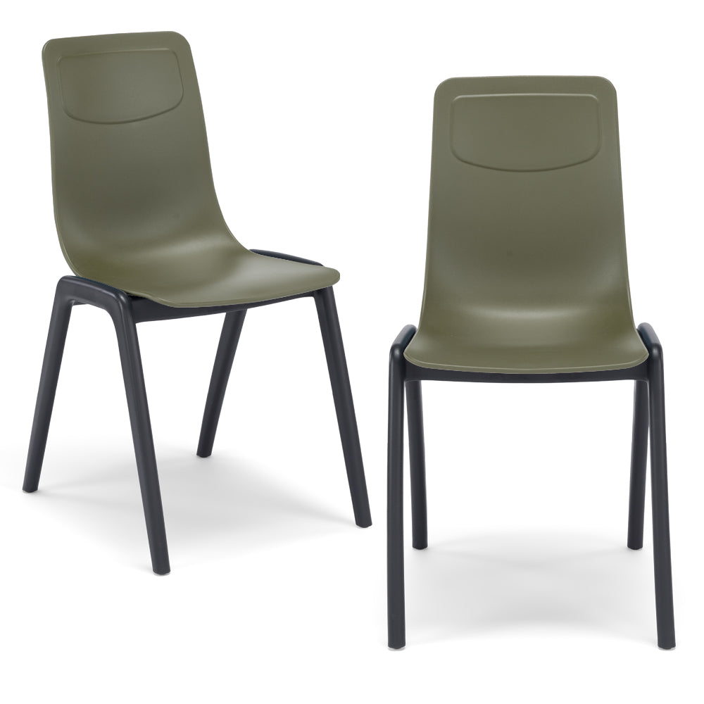 Set 2 sedie in tecnopolimero Dalia L colore Verde Oliva, 100% MADE IN ITALY, gambe Antracite, impilabile, design moderno ideale per sala da pranzo, cucina, soggiorno, ufficio, camera per bambini