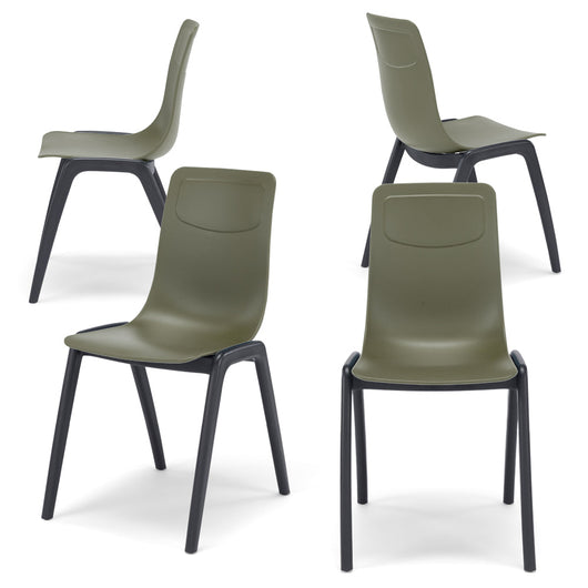 Set 4 sedie in tecnopolimero Dalia L colore Verde Oliva, 100% MADE IN ITALY, gambe Antracite, impilabile, design moderno ideale per sala da pranzo, cucina, soggiorno, ufficio, camera per bambini