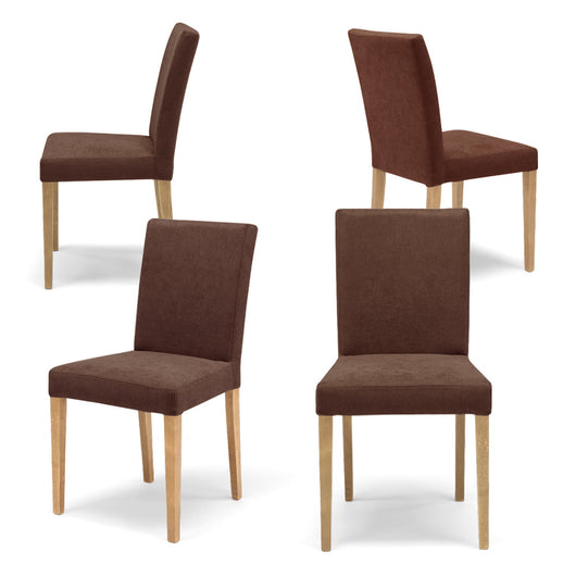 Set 4 sedie imbottite per sala da pranzo DERBY, MADE IN ITALY, design moderno, rivestimento in tessuto morbido idrorepellente colore Fango, gambe in legno naturale Rovere