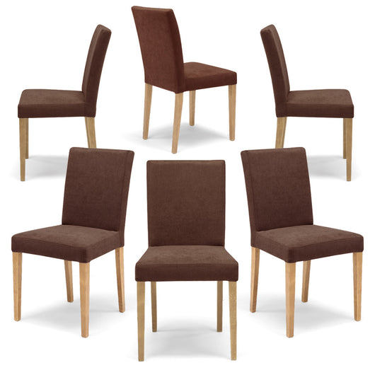 Set 6 sedie imbottite per sala da pranzo DERBY, MADE IN ITALY, design moderno, rivestimento in tessuto morbido idrorepellente colore Fango, gambe in legno naturale Rovere