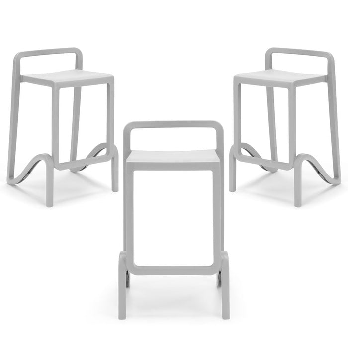 Set 3 sgabelli in polipropilene EOLO altezza seduta 65cm, impilabile, idrorepellente, resistente ai raggi UV, design moderno e innovativo, ideale per la cucina, la veranda o giardino colore Bianco