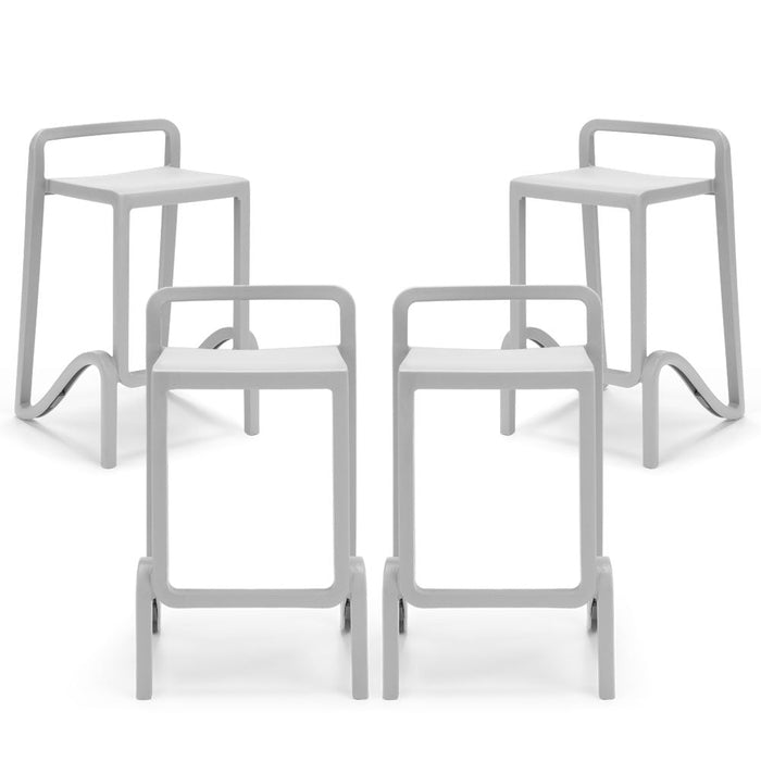 Set 4 sgabelli in polipropilene EOLO altezza seduta 65cm, impilabile, idrorepellente, resistente ai raggi UV, design moderno e innovativo, ideale per la cucina, la veranda o giardino colore Bianco