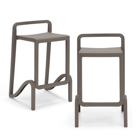 Set 2 sgabelli in polipropilene EOLO altezza seduta 75cm, impilabile, idrorepellente, resistente ai raggi UV, design moderno e innovativo, ideale per la cucina, la veranda o giardino colore Tortora