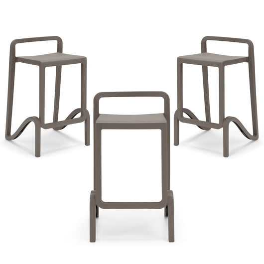Set 3 sgabelli in polipropilene EOLO altezza seduta 65cm, impilabile, idrorepellente, resistente ai raggi UV, design moderno e innovativo, ideale per la cucina, la veranda o giardino colore Tortora