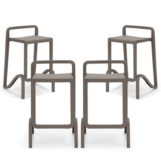 Set 4 sgabelli in polipropilene EOLO altezza seduta 75cm, impilabile, idrorepellente, resistente ai raggi UV, design moderno e innovativo, ideale per la cucina, la veranda o giardino colore Tortora
