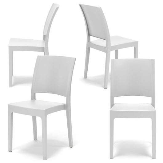 Set 4 sedie in polipropilene FLORA, 100 %MADE IN ITALY, impilabile, resistente ai raggi UV, design moderno, ideale per sala da pranzo, cucina, sala d’attesa, bar, ristoranti o giardino, colore Bianco