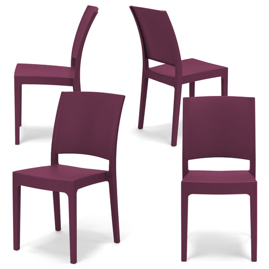 Set 4 sedie in polipropilene FLORA, 100 %MADE IN ITALY, impilabile, resistente ai raggi UV, design moderno, ideale per sala da pranzo, cucina, sala dattesa, bar, ristoranti o giardino, colore Bordeaux
