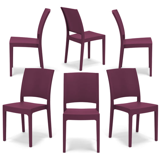Set 6 sedie in polipropilene FLORA, 100 %MADE IN ITALY, impilabile, resistente ai raggi UV, design moderno, ideale per sala da pranzo, cucina, sala dattesa, bar, ristoranti o giardino, colore Bordeaux