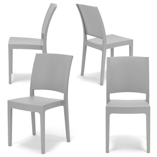 Set 4 sedie in polipropilene FLORA, 100 %MADE IN ITALY, impilabile, resistente ai raggi UV, design moderno, ideale per sala da pranzo, cucina, sala d’attesa, bar, ristoranti o giardino, colore Cemento