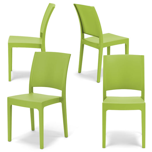 Set 4 sedie in polipropilene FLORA, 100 %MADE IN ITALY, impilabile, resistente ai raggi UV, design moderno, ideale per sala da pranzo, cucina, sala d’attesa, bar, ristoranti o giardino, colore Verde Lime